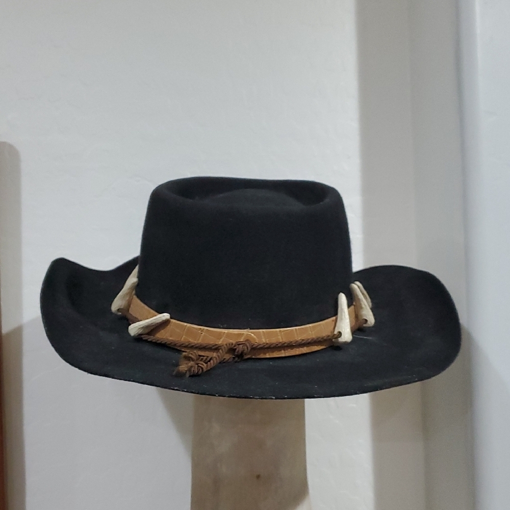 Vintage Black Crocodile Cowboy Hat with Brown Band &Accents Wool Aussie Outback - Picture 3 of 13